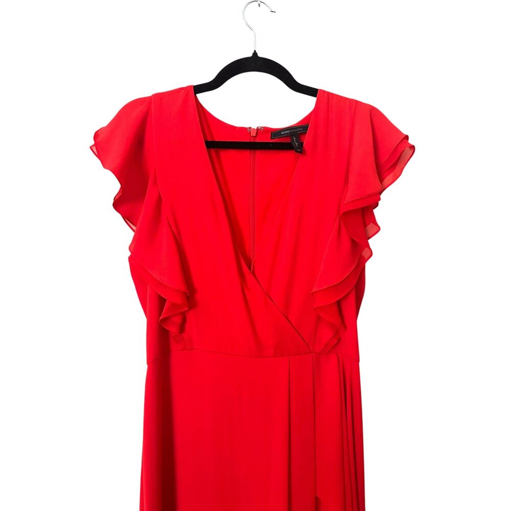 BCBGMAXAZRIA Callie Ruffled Front Slit Maxi Dress Red Sz 8 - Picture 3 of 7